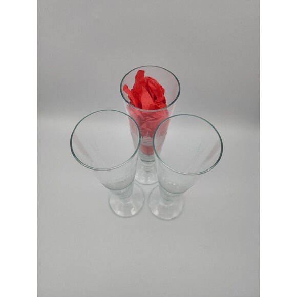 VTG Crystal Etched Pilsner Glasses Clipper Sailing Ship 10 1/8" 1979 Set of 3 - Picture 3 of 12